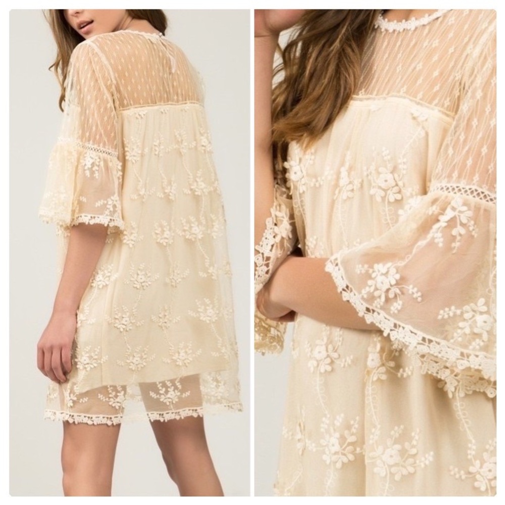Honey Gold Dotted Lace Dress - Picture 5 of 9